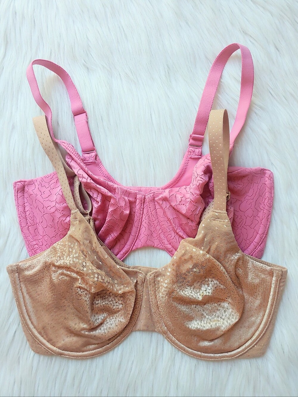 Wacoal Unlined Underwire Bras in Pink and Tan, 32DDD (~32F)
